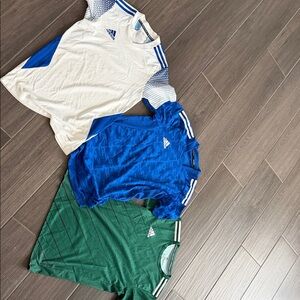 adidas White, Blue & Green Performance Soccer Tees. 3